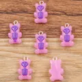 Pink skeleton bear resin pendant charm, 12x20mm DIY jewelry making craft accessory. - Pink Purple