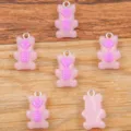 DIY resin skeleton bear charm pendant, pink transparent double color, 12x20mm craft supply. - Pink