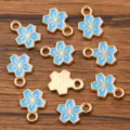 DIY Legierung Schmuck Anhänger, blaue Emaillierte Blumen, KC Gold Beschichtung Zubehör. - Blau