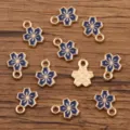 DIY Emaillierte Blumen Anhänger Set vergoldete kleine Kirschblüte Schmuckherstellung basteln - Dunkelblau
