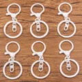 White metal lobster clasp keyring, DIY craft jewelry accessory fastener part for key chains. - White