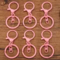 Pink metal lobster clasp keychains set for DIY jewelry making accessories 6 pieces - Pink