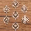 Silver metal flower connectors double loop charms DIY jewelry making crafts findings supplies - Hollow Flower Connector (No. 6) / 19x25mm / Antique Silver
