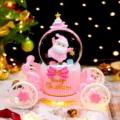 Rosa Weihnachts-Weihnachtsmann-Kutsch-Schneekugel mit Lichtern, festliche Tischdeko. - 2061 MA Stehende Mütze / Groß 100 Schnee+Licht+Musik