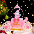 Rosa Weihnachtsmann Kutsche Schneekugel mit leuchtendem Licht und festlicher Deko Tischschmuck. - 2061 MA Sitzende Mütze (Rosa) / Groß 100 Schnee+Licht+Musik