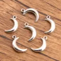 Silver alloy crescent moon pendants for DIY jewelry making, charm accessories set, 6 pieces. - Style 9 Moon / 9*18mm (1g/pc)