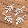 Silver leaf branch charms for DIY jewelry making, zinc alloy botanical pendants set. - Style 8 Leaf Pendant (8) / 1 Piece (16x30mm) / Antique Silver