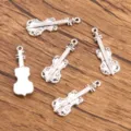 Silver violin charms alloy music pendant jewelry making accessories for DIY crafts bracelets 5pcs - Violin Style (No.19) / 11x31mm (1.7g)
