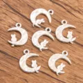 Alloy cat moon charm pendant for DIY jewelry making, stylish silver finish variant. - Style 10 Moon / 18*24mm (1.8g/pc)