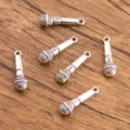 Silver microphone charms alloy musical instrument pendants for DIY jewelry making 6pcs - Microphone Style (No.20) / 8x25mm (2.1g)