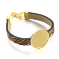 DIY Leder Armband Rohling mit runder Fassung und ethnischem Muster, verstellbar. - Muster 4 / 24mm / Gold