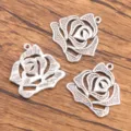 Silver rose metal alloy charms pendants jewelry DIY accessories, 3 pieces pack variant. - Style 11 Rose Pendant (11) / 1 Piece Pack (27*28mm) / Antique Silver