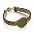Vintage Paisley PU Leder DIY Lünette Armband Retro Bronze Runde Schale Armreif Schmuck - Muster 4 / 24mm / Bronze