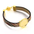 PU Leder Legierung Rohling Lünette Tablett Armband DIY Mode Schmuck Armreif Zubehör - Muster 4 / 18mm / Gold