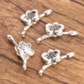 Silver alloy plum blossom pendant charms for DIY handmade jewelry making crafts 4pcs - Style 14 Plum Blossom Pendant (14) / 1 Piece (14x31mm) / Antique Silver