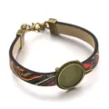 Vintage PU Leder Armband mit antiker Bronze runder Fassung DIY Mode Schmuck für Damen - Muster 4 / 18mm / Antike Bronze
