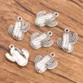 Silver cactus alloy charms, DIY jewelry making pendants, cute plant charms for bracelets or necklaces. - Style 17 Cactus Pendant (17) / 1 Piece/Pack (17x21mm) / Antique Silver
