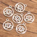 Silver lotus flower charms zinc alloy round hollow pendants for DIY jewelry making pack - No. 19 Lotus Pendant (3EF) / 1 Piece/Pack (20X24mm) / Antique Silver