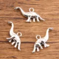 Pendentif Dinosaure Argenté en Alliage Bijou Accessoire pour Collier Bracelet Bricolage - Style Dinosaure (18) / 14x28mm / Argent antique