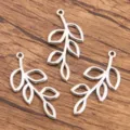 Silver tone zinc alloy leaf charms pendants, small plant DIY jewelry making accessories. - No. 23 Leaf Pendant (3EF) / 1 Piece (19x41mm) / Antique Silver