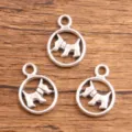 Pendentifs bouledogue écossais en métal argenté cadre rond accessoires de bijoux DIY - Silhouette de Terrier Écossais (22) / 14x19mm / Argent antique