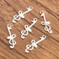 Silver tone music note charms alloy musical pendants DIY handmade jewelry making accessories. - No. 6 Music Note Key Charm / 11x31mm (1.1g) / Antique Silver