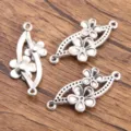 Silver alloy flower connectors DIY jewelry making charms botanical pendant components - Flower Link Pendant (30) / 1 Piece/Pack (18x37mm) / Antique Silver