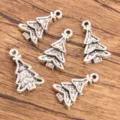 Vintage silver Christmas tree metal charms pendants DIY jewelry making accessories set. - Christmas Tree Pendant (32) / 1 Piece/Pack (14x23mm) / Antique Silver