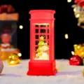 Rote Weihnachtstelefonzelle Schneekugel Laterne mit süßem Schneemann und LED Weihnachtslicht. - Weihnachtskristalllicht-Serie / 003-1 Schneemann und Hirsch