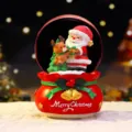 Christmas snow globe music box main view, glowing water ball holiday gift and decoration. - 8511 Holding Gift / Medium 80# LED Light+Music