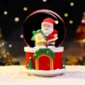 Christmas Santa Claus snow globe music box with glowing lights and rotating snow effect home decor - 8507 Holding Bell / Medium 80# LED Light+Music