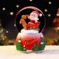 Christmas snow globe music box with Santa Claus and reindeer, pink base variant. - 8509 Reindeer Sleigh / Medium 80# LED Light+Music