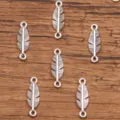 Silver feather connectors charms for DIY jewelry making and handmade craft accessories - Feather Style Connector (No. 10) / 6.5x22mm / Antique Silver