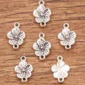 Silver tone flower metal connector charms for DIY jewelry making and craft projects - Silver Flower Connector (No. 11) / 11x18mm / Antique Silver