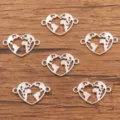 Silver heart world map metal charms connector DIY jewelry making craft accessories parts - Heart World Map Connector (No. 13) / 15x24mm / Antique Silver