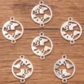 Silver tone globe map metal charm connectors DIY jewelry making findings crafts 6pcs - Hollow Globe Connector (No. 14) / 19x26mm / Antique Silver