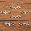 Silver paw print heartbeat heart metal connectors charms for DIY jewelry making accessories - Paw Print Heartbeat Heart Connector (No. 15) / 12*34mm / Antique Silver