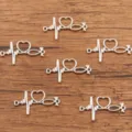 Silver stethoscope heartbeat heart charms metal DIY jewelry connector findings for bracelets - Heart EKG Stethoscope Connector (No. 16) / 20*34mm / Antique Silver