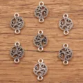 DIY metal jewelry connector charms double loop filigree circular silver components for handmade crafts - Hollow Beaded Round Connector (No. 17) / 11*17mm / Antique Silver