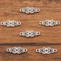 Silver filigree connector charms, antique silver metal DIY jewelry findings for bracelets. - Symmetric Scroll Pattern Connector (No. 18) / 9*25mm / Antique Silver