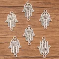 Silver Hamsa Hand Connectors Metal Charms DIY Jewelry Making Bulk Wholesale Craft Supply 6pcs - Hollow Hamsa Hand Connector (No. 22) / 15*27mm / Antique Silver