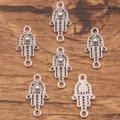 Silver hamsa hand charm connector, vintage metal DIY jewelry finding variant. - Vintage Palm Connector (No. 23) / 13*24mm / Antique Silver