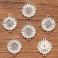 Silver tone flower daisy metal charms double loop connectors for jewelry making DIY crafts 50pc - Double Loop Daisy Connector (No. 24) / 18*23mm / Antique Silver