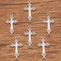 Vintage silver cross connectors double loop charms for DIY jewelry making crafts 6pcs - Retro Cross Connector (No. 26) / 16x31mm / Antique Silver