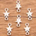 Silver star connectors dual loop metal charms DIY jewelry making findings crafts - Pentagram Connector (No. 30) / 7x14mm / Antique Silver