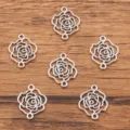 Silver hollow flower charms double loop connectors for DIY jewelry making supply set - Hollow Flower Connector (No. 37) / 14x17mm / Antique Silver