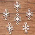 Silver snowflake connector charms for DIY jewelry making, metal hollow pendant findings. - Snowflake Shape Connector (No. 38) / 12x21mm / Antique Silver