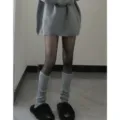 Grey knitted leg warmers for women, cozy winter sock covers, soft JK uniform accessory style. - One Size / 40CM / Gray