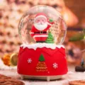 Palla di neve di natalizia con Babbo Natale all'interno, base rossa luminosa per feste. - Stile Babbo Natale con Mano Alzata (389) / Medio 80# Luce LED + Neve