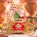 Ornamento carrozza con palla di neve di Natale, variante decoro rosso e oro luminoso - Stile Babbo Natale e Albero di Natale (2362) / Medio 80# LED Luce+Musica